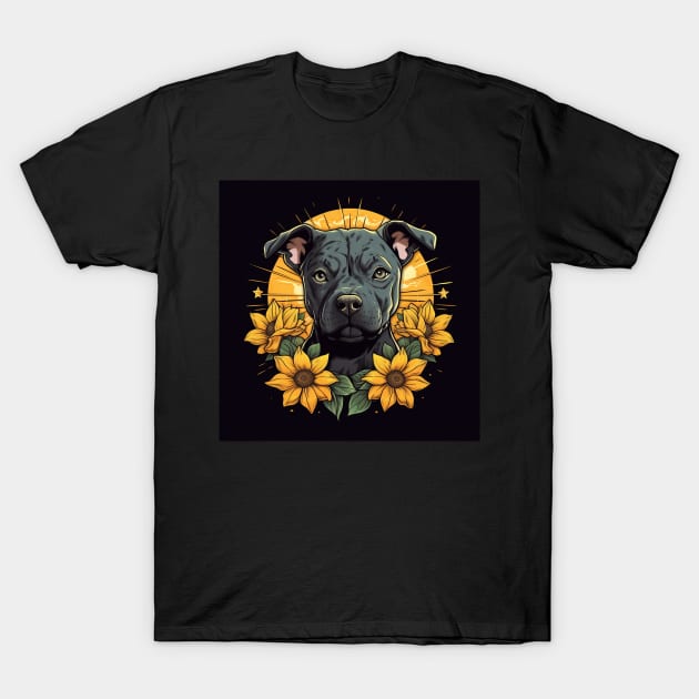 Staffy Sunflowers T-Shirt by Enchanted Reverie